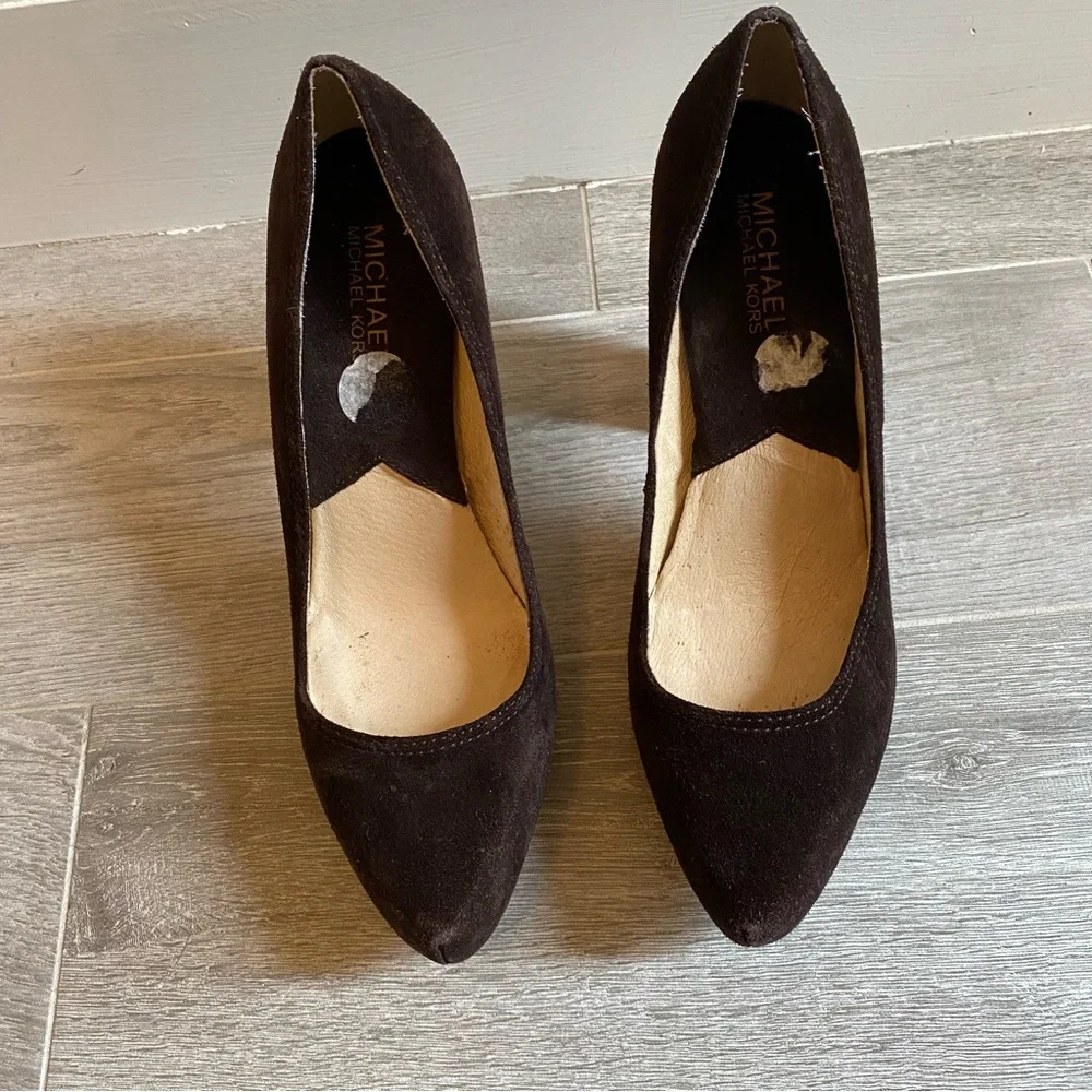 MICHAEL Michael Kors brown suede pumps with stacked heel